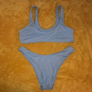 Pastel Blue ribbed bikini set!